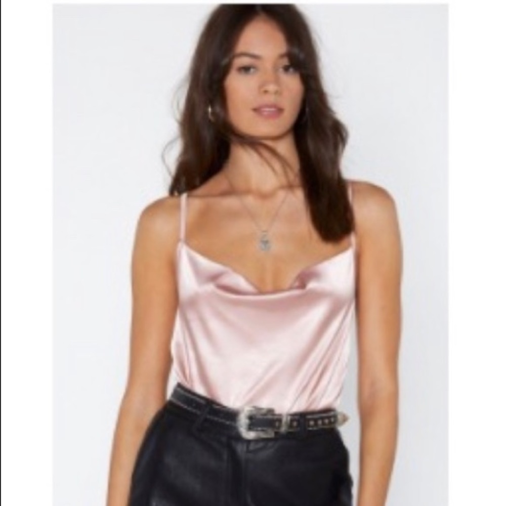 NWT Nastygal Cool Hearted Satin Bodysuit
